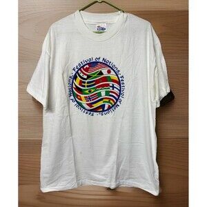 Vtg Hanes Beefy-T Festival of Nations Flags Single Stitch USA Made Men XL NWOT*